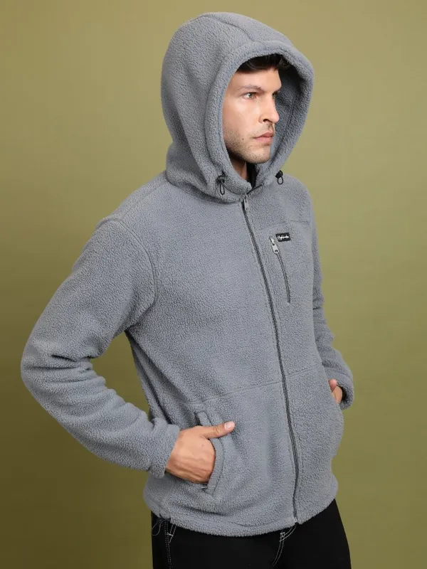  Highlander Men Grey Hood Front-Open Sweatshirts