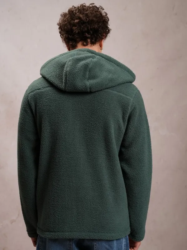  Highlander Men Green Hood Front-Open Sweatshirts