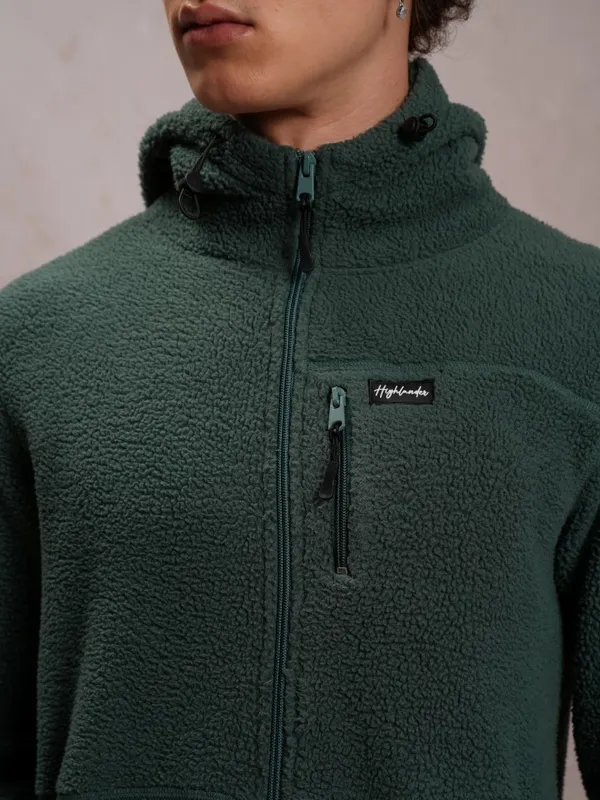  Highlander Men Green Hood Front-Open Sweatshirts