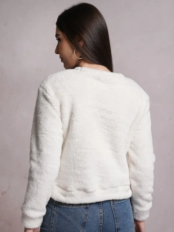  Tokyo Talkies Women White Solid Pullover Round Neck Sweatshirts