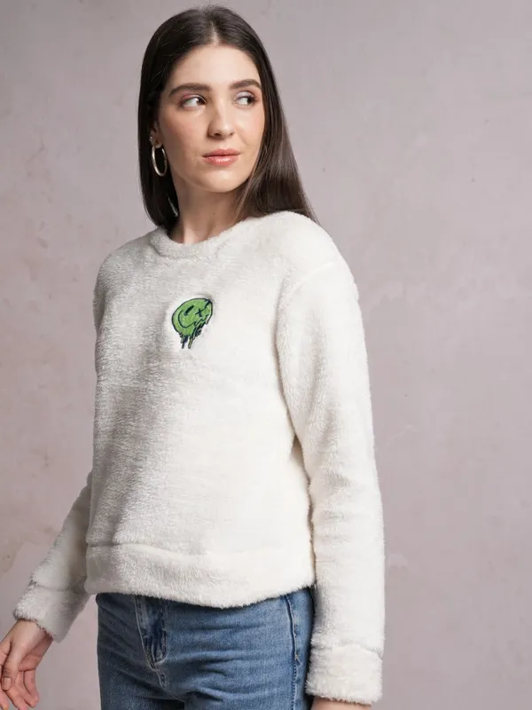  Tokyo Talkies Women White Solid Pullover Round Neck Sweatshirts