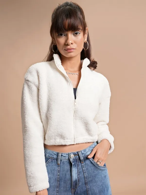  Tokyo Talkies Women White Open Front Jacket Jackets