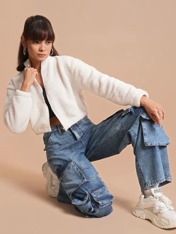  Tokyo Talkies Women White Open Front Jacket Jackets