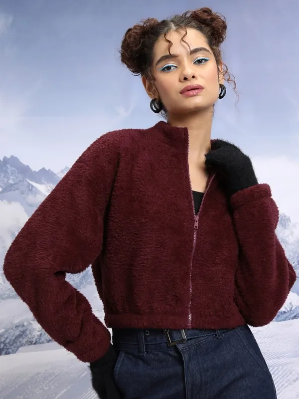 Tokyo Talkies Women Maroon Open Front Jacket Jackets