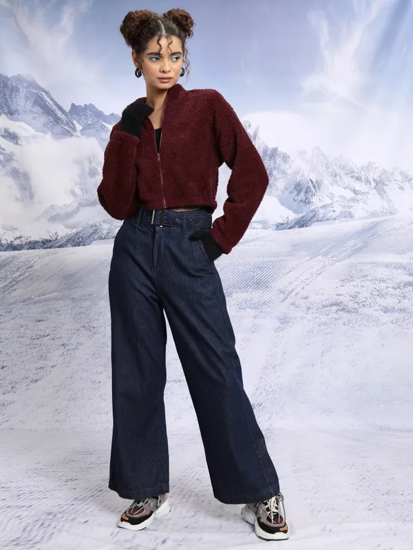  Tokyo Talkies Women Maroon Open Front Jacket Jackets