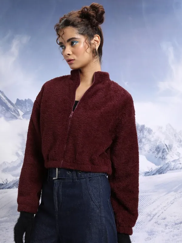  Tokyo Talkies Women Maroon Open Front Jacket Jackets