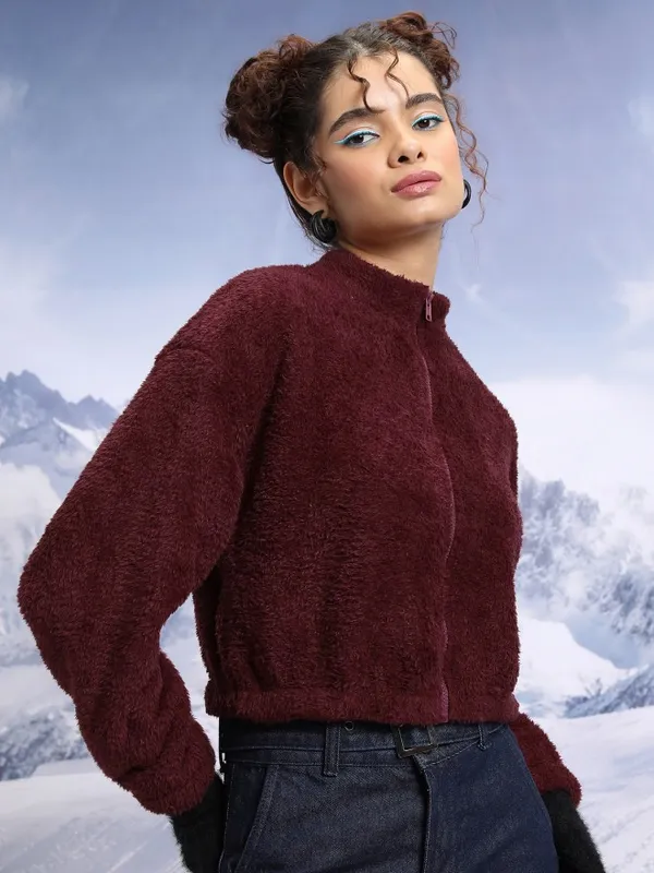  Tokyo Talkies Women Maroon Open Front Jacket Jackets