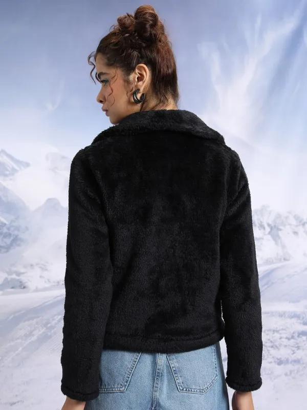  Tokyo Talkies Women Black Open Front Jacket Jackets