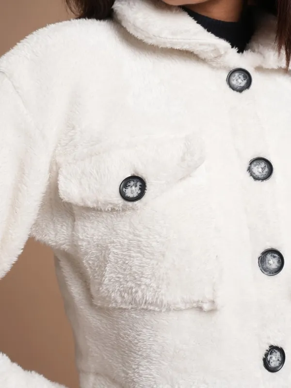  Tokyo Talkies Women White Open Front Jacket Jackets