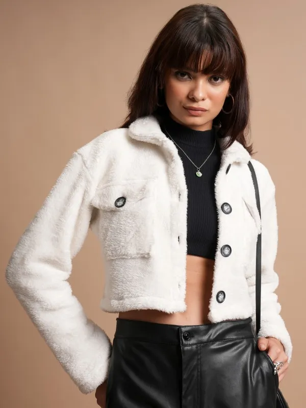 Tokyo Talkies Women White Open Front Jacket