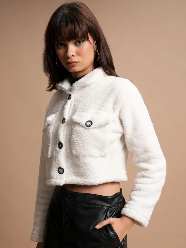 Tokyo Talkies Women White Open Front Jacket