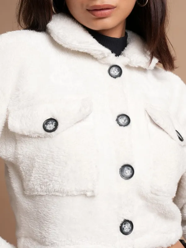 Tokyo Talkies Women White Open Front Jacket