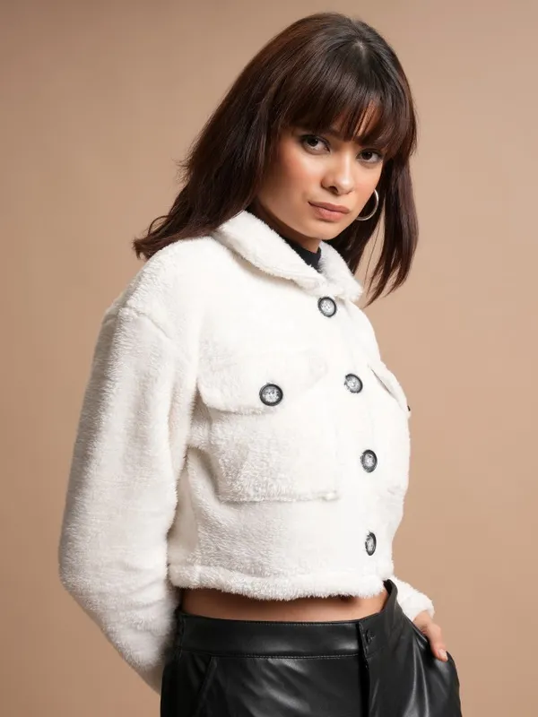 Tokyo Talkies Women White Open Front Jacket