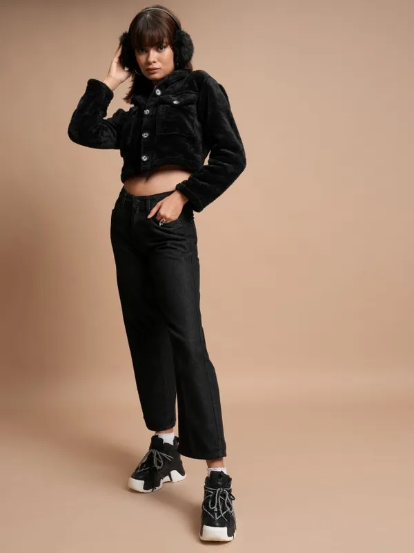  Tokyo Talkies Women Black Open Front Jacket Jackets