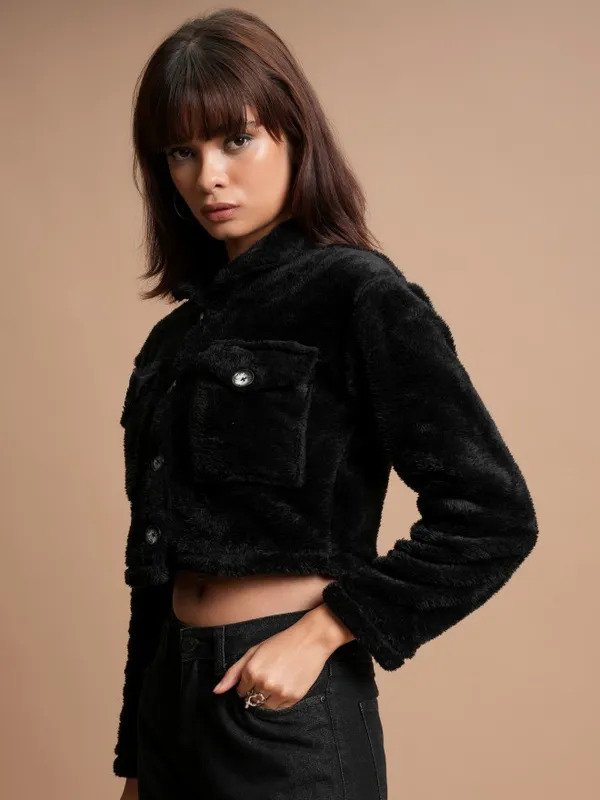  Tokyo Talkies Women Black Open Front Jacket Jackets