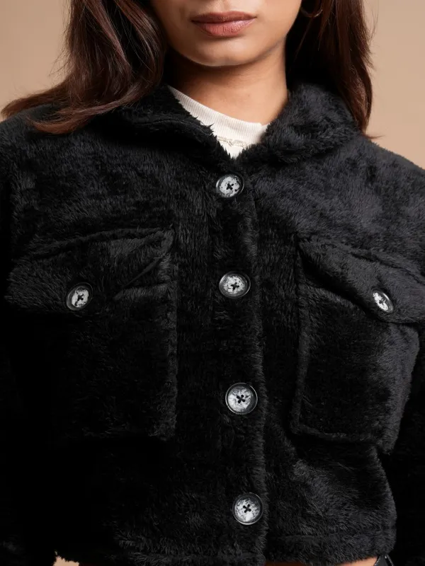  Tokyo Talkies Women Black Open Front Jacket Jackets