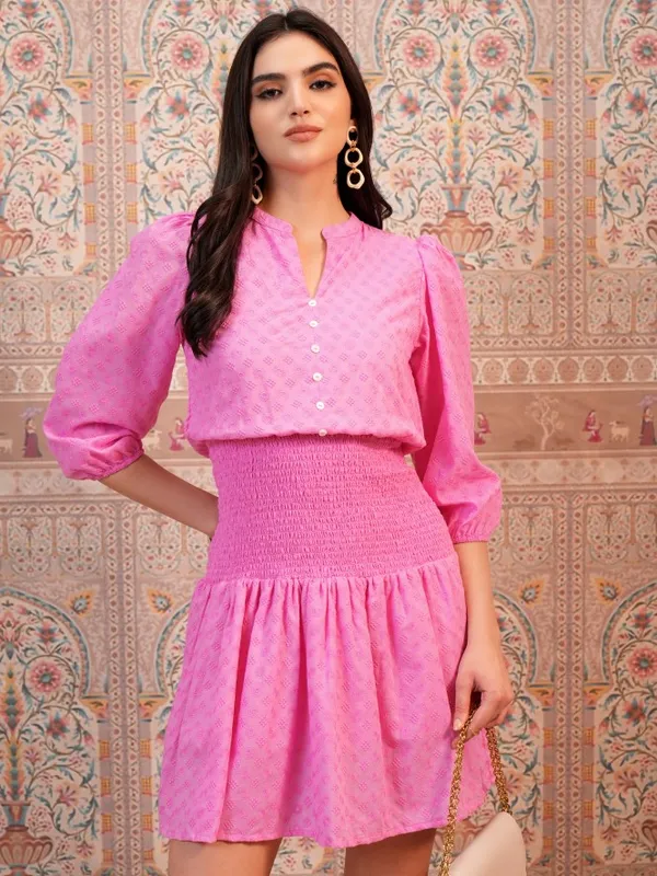  Vishudh Women Pink Self Design Fit And Flare Dresses