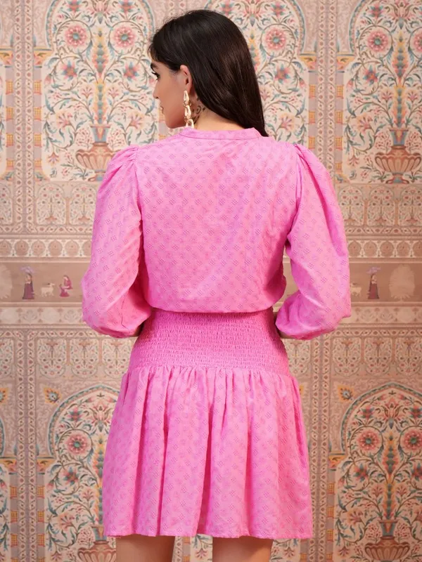  Vishudh Women Pink Self Design Fit And Flare Dresses