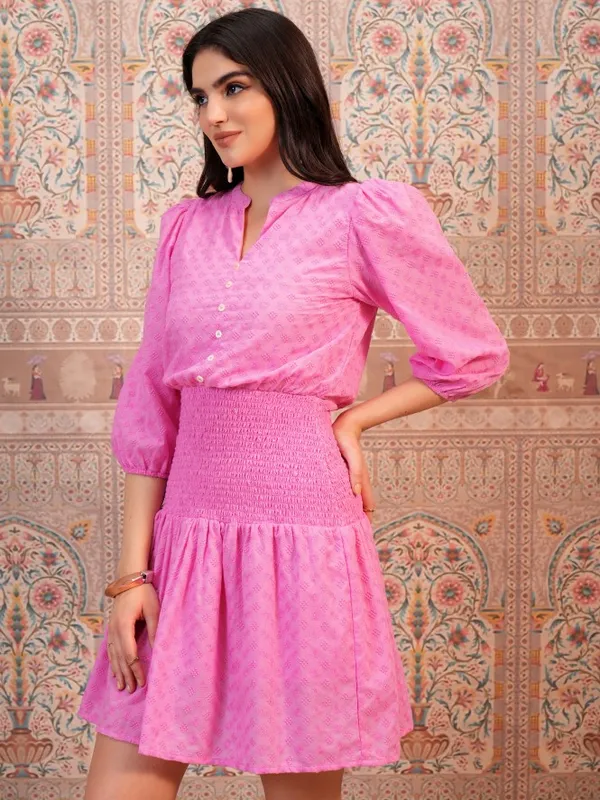  Vishudh Women Pink Self Design Fit And Flare Dresses