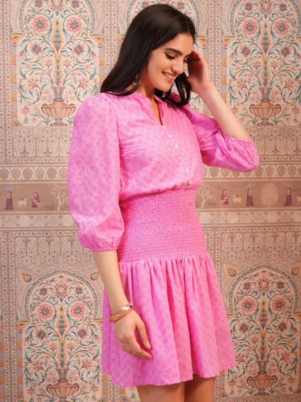  Vishudh Women Pink Self Design Fit And Flare Dresses