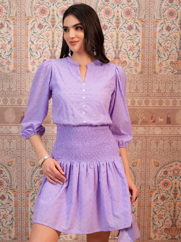  Vishudh Women Lavender Self Design Fit And Flare Dresses