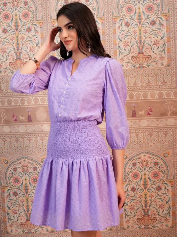  Vishudh Women Lavender Self Design Fit And Flare Dresses