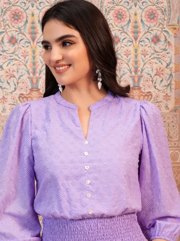  Vishudh Women Lavender Self Design Fit And Flare Dresses