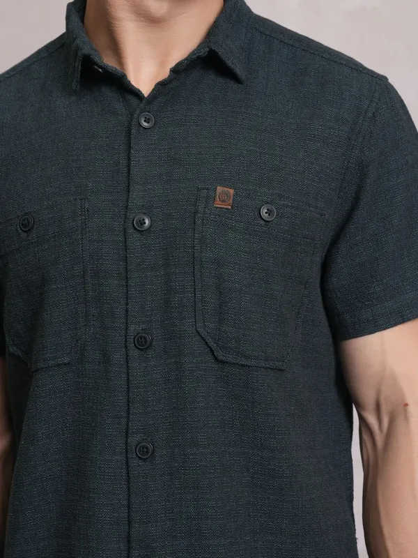  Locomotive Men Blue Self Design Slim Fit Casual Shirts