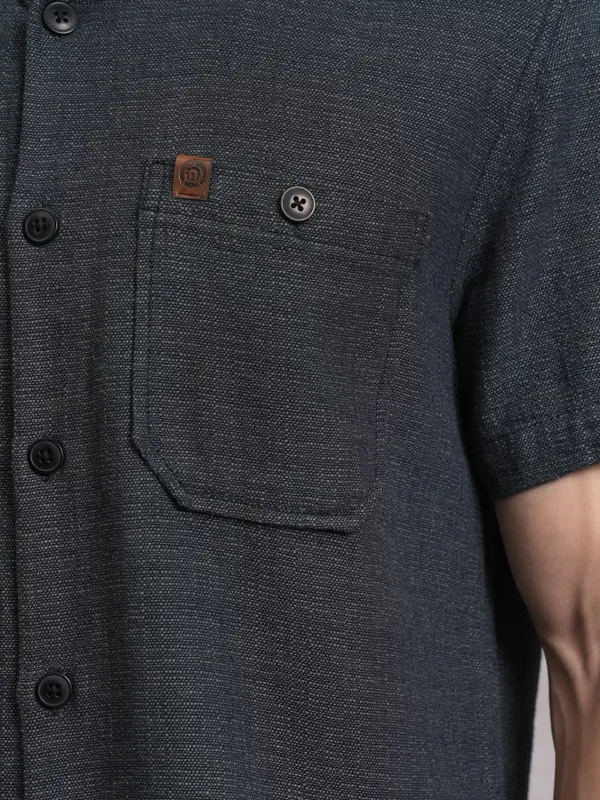 Locomotive Men Grey Solid Slim Fit Casual Shirt