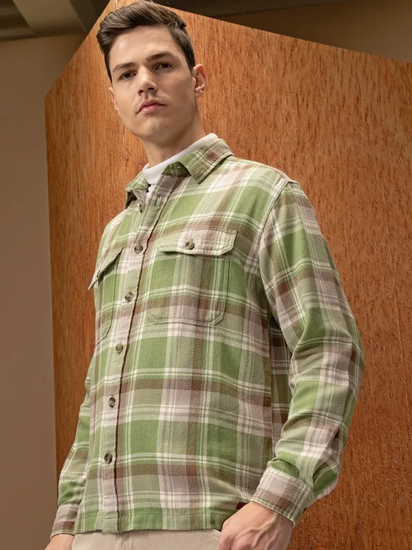  Locomotive Men Green Checked Oversized Fit Casual Shirts