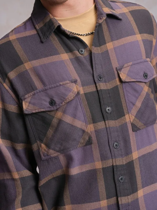  Locomotive Men Purple Checked Oversized Fit Casual Shirts