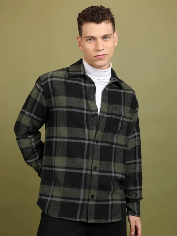 Men Checked Open Front Shacket