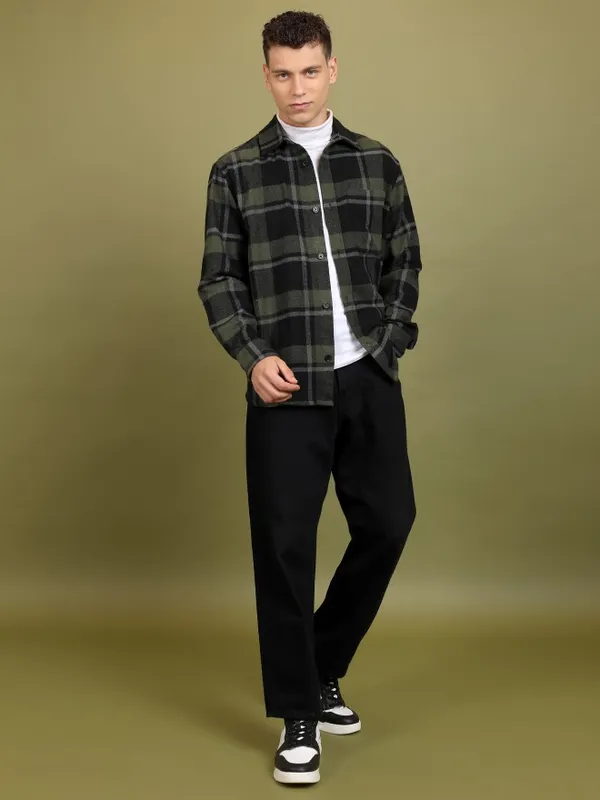 Highlander Men Black Checked Open Front Jacket