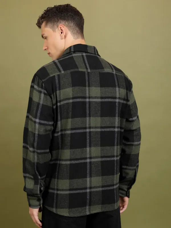 Highlander Men Black Checked Open Front Jacket