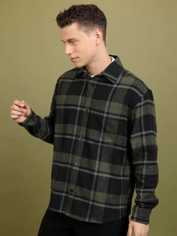 Highlander Men Black Checked Open Front Jacket