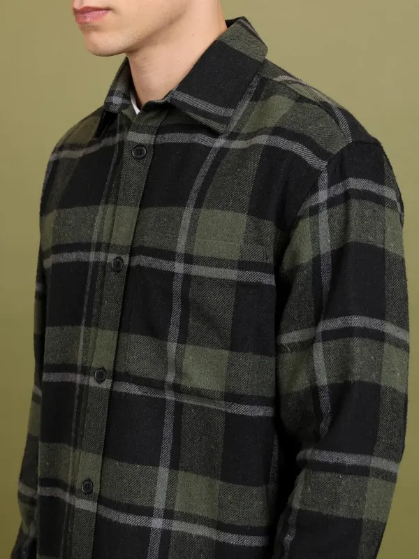 Highlander Men Black Checked Open Front Jacket