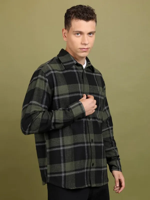 Highlander Men Black Checked Open Front Jacket