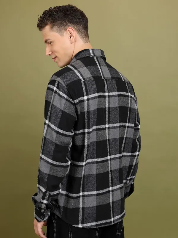 Highlander Men Black Checked Open Front Jacket