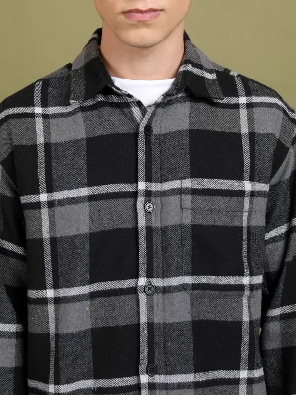 Highlander Men Black Checked Open Front Jacket