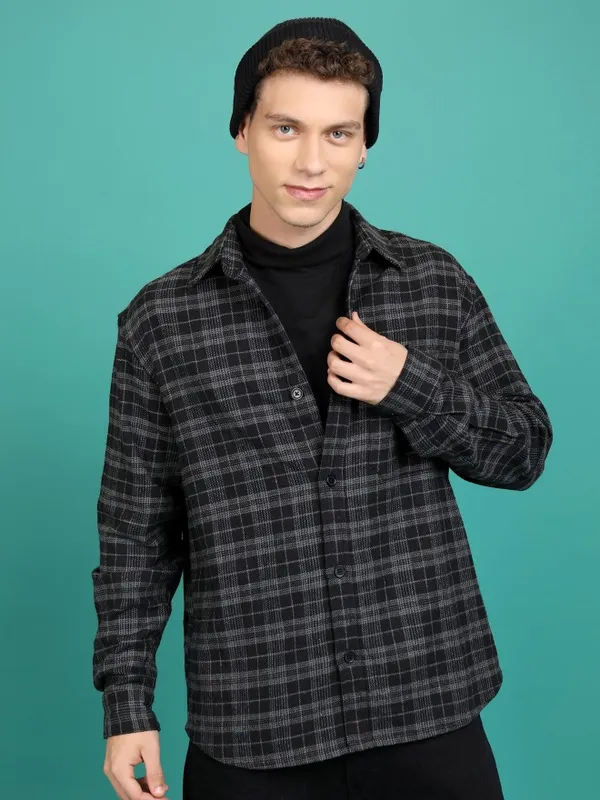 Men Checked Open Front Jacket