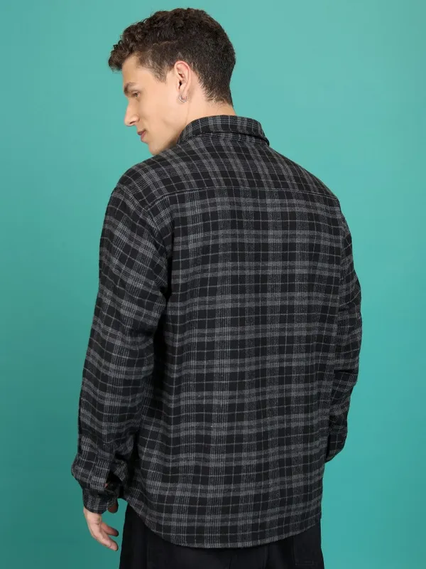 Highlander Men Black Checked Open Front Jacket