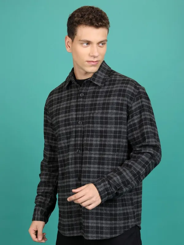 Highlander Men Black Checked Open Front Jacket