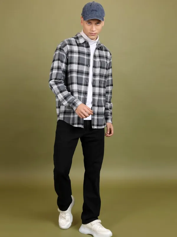 Men Checked Open Front Shacket