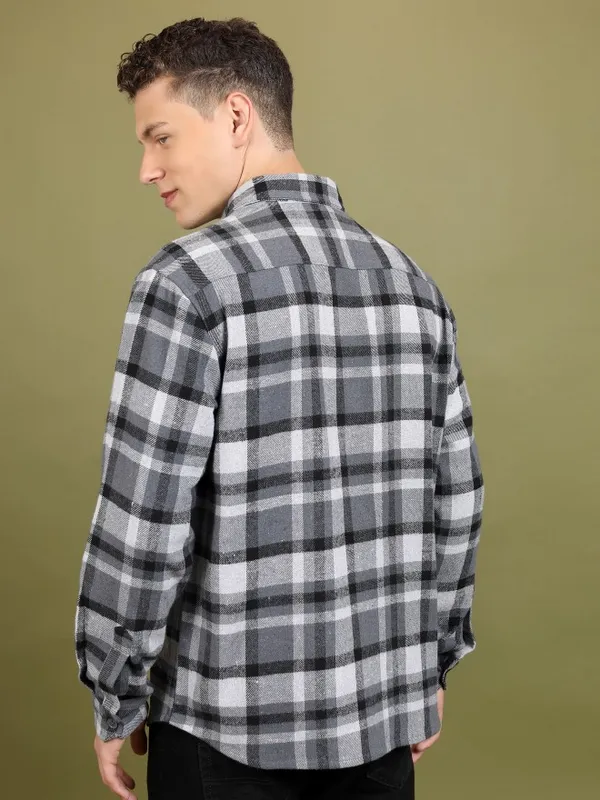 Men Checked Open Front Shacket