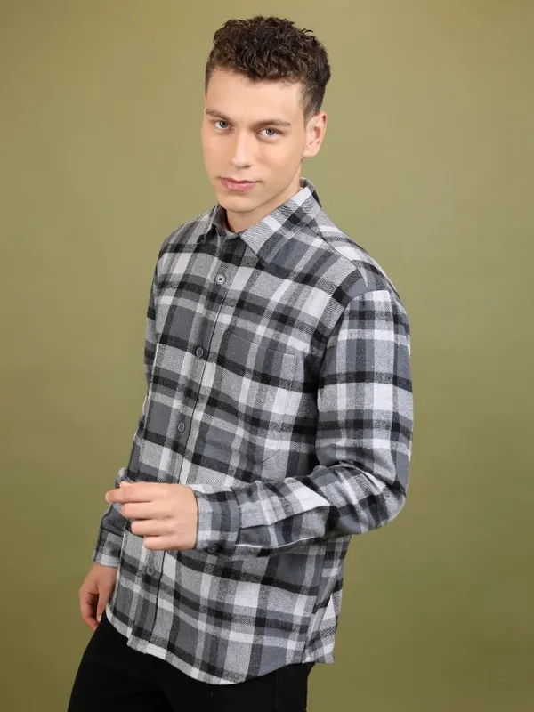Men Checked Open Front Shacket