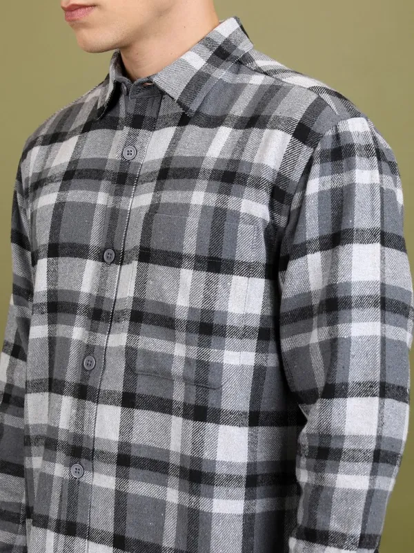 Men Checked Open Front Shacket