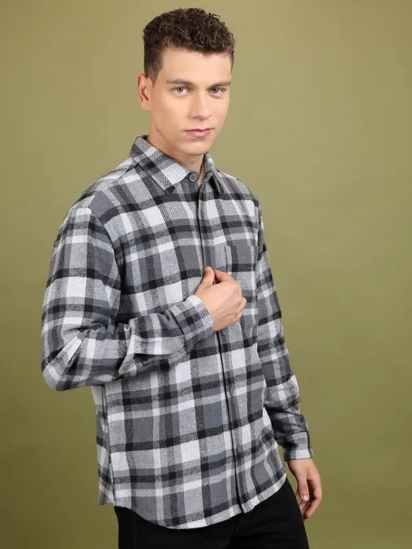 Men Checked Open Front Shacket