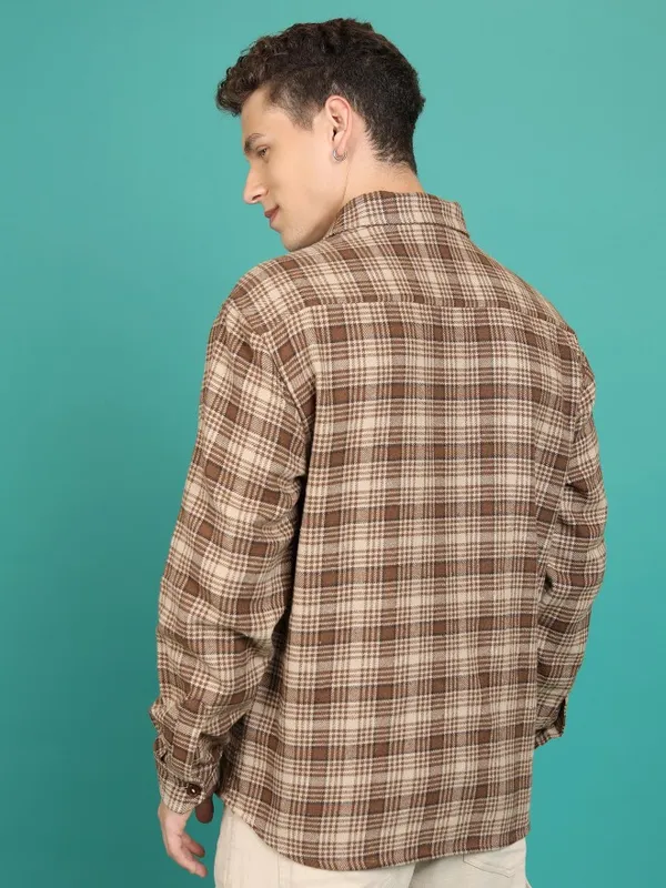 Highlander Men Brown Checked Open Front Jacket