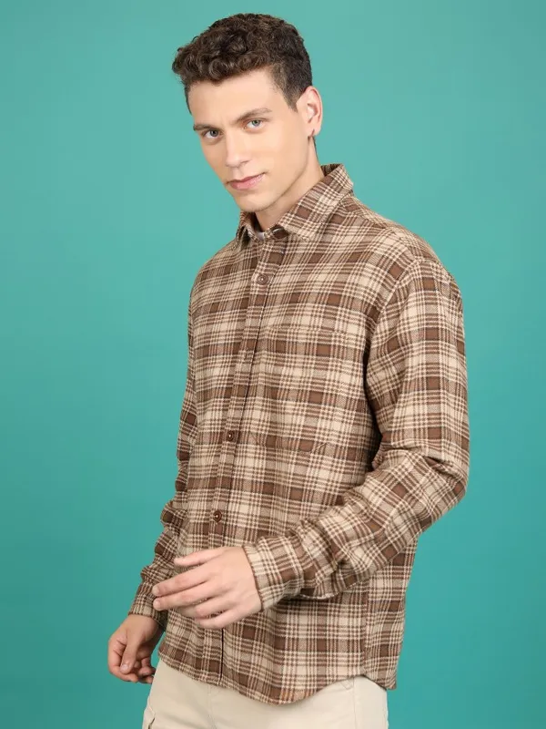 Highlander Men Brown Checked Open Front Jacket