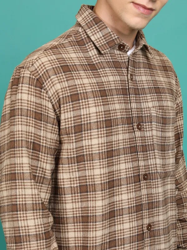 Highlander Men Brown Checked Open Front Jacket